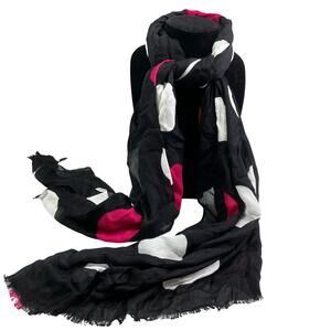 Talbots Black Scarf with White & Pink Print Lightweight Fashion 72” X 52.5”